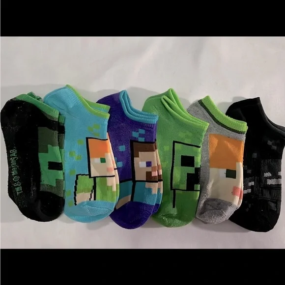 Minecraft 6 Pack Kids Socks Size S/M - Picture 1 of 5